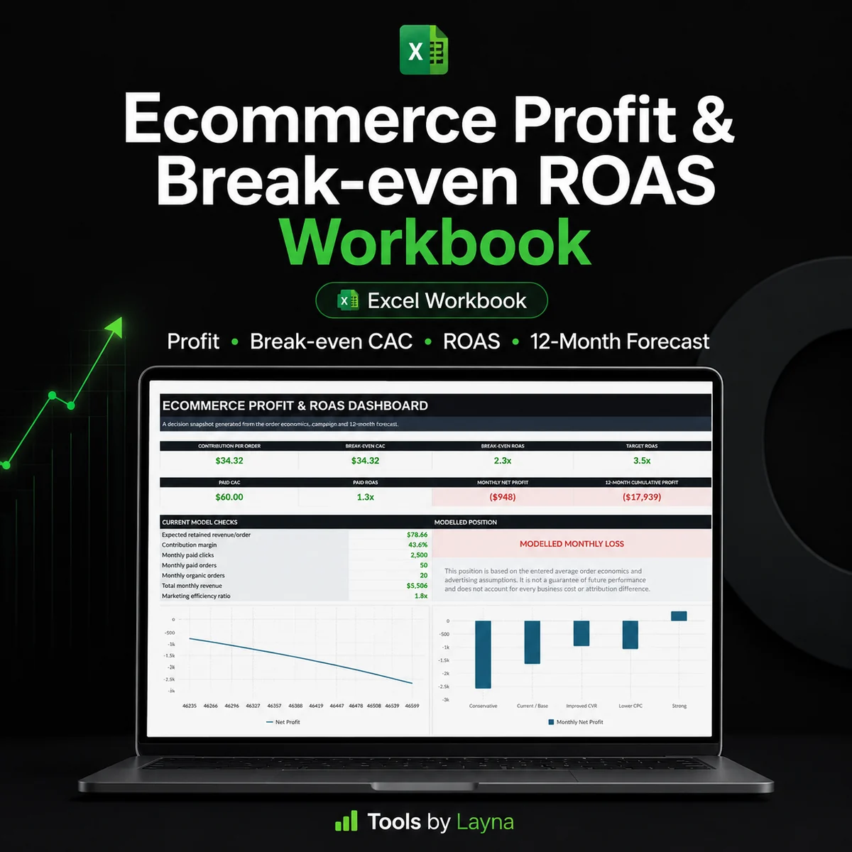 Ecommerce Profit & Break-even ROAS Workbook product cover