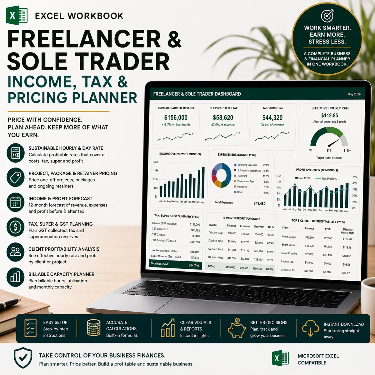Freelancer & Sole Trader Income, Tax & Pricing Planner product cover