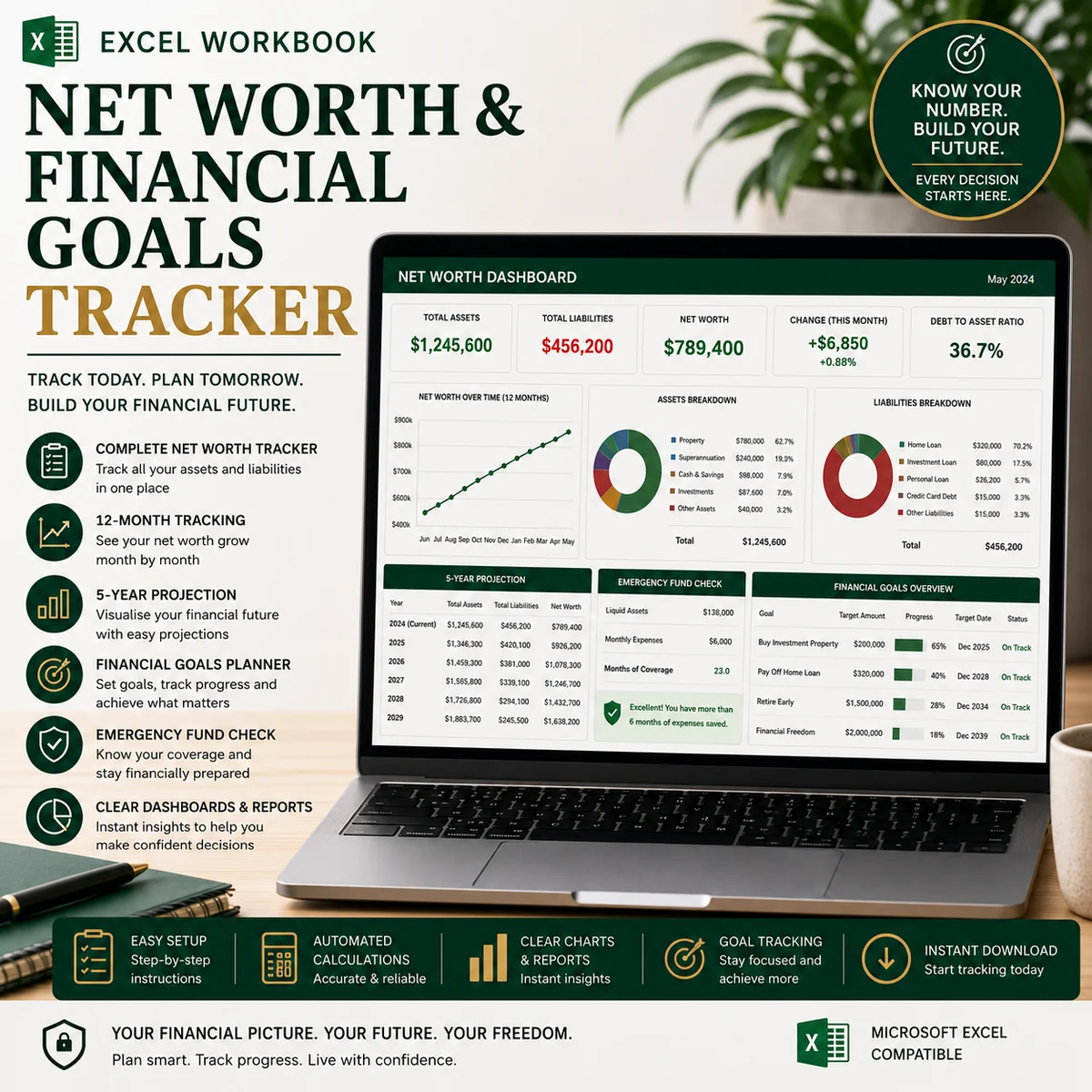 Net Worth & Financial Goals Tracker Workbook product cover